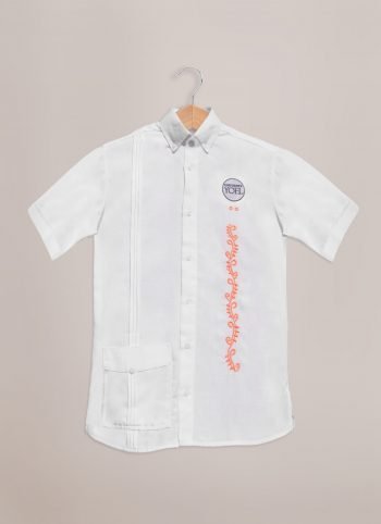 GUAYABERA MESERO ALBERCA MANGA CORTA CON BORADADO GRECAS POLIESTER-ALGODÓN